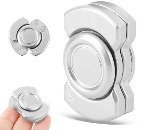 Goktvai Fidget Spinner para Adultos, Fidget Spinner de Aleación 3 en 1 con Clicker Magnético Juguete Giratorio Dedos Herramienta Concentrarse para Escritorios Silenciosos(Plateado)