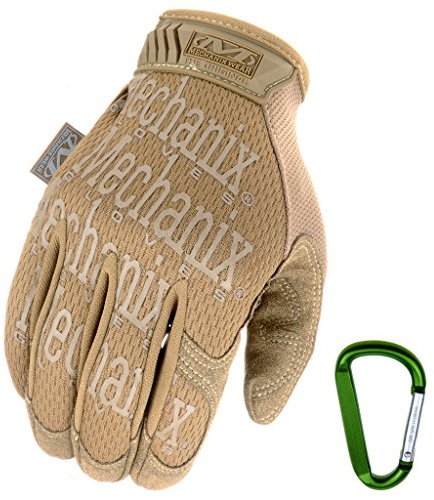 Mechanix Wear ORIGINAL Einsatz-Handschuhe, atmungsaktiv & abriebfest + Gear-Karabiner, Original Glove in Schwarz, Coyote, Multicam/Größe S, M, L, XL (XL, Coyote)