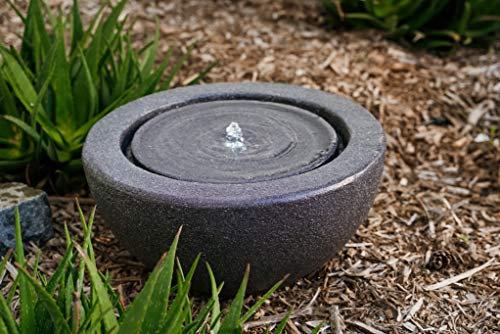 XBrand GE2010FTBK - Fontana rotonda a sfera con luce LED, decorazione per interni ed esterni, altezza 25,4 cm, grigio