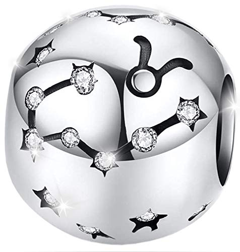 Berlocker MariaFonte Bead Charm Stjärntecken Oxen i 925 Sterling Silver, Kompatibel med de mest populära märkena av armband och halsband