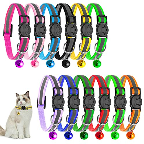 SOSPIRO Collier Anti-étranglement pour Chat avec Sangle Réfléchissante, Cloche et Boucle de Ceinture à Dégagement Rapide - 12 Pièces pour Chaton et Chiot