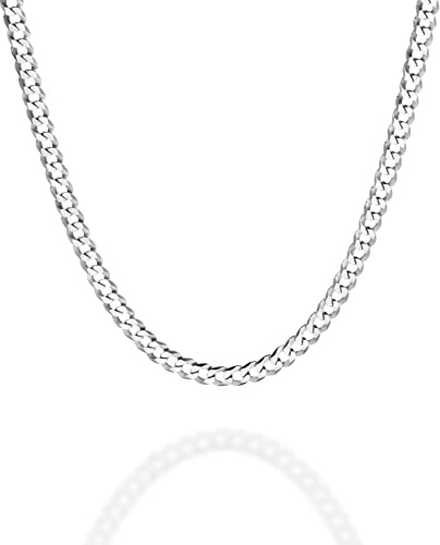 QUADRI - 925 silver herr- och damhalsband - kubansk kedja - presentidé, 3.5 mm, Silver, Ingen pärla | Bredd 3,5 mm, längd 41–56 cm, guldpläterad 1, tillverkad i Italien, för födelsedag, alla hjärtans dag, jul