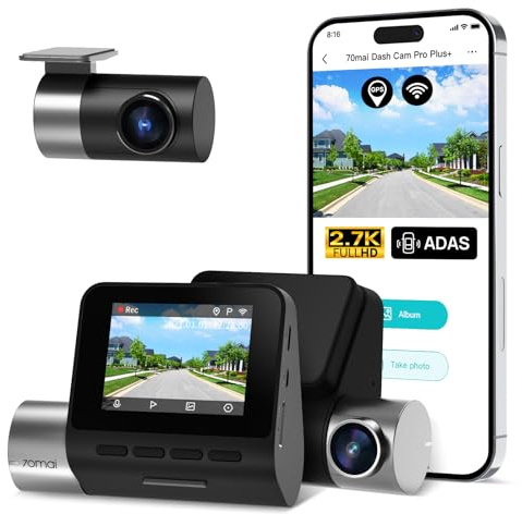 70mai 2.7K Dash Cam Front and Rear A500S, Dual Dash Camera for Cars, Dashcam with APP, Sony IMX335, ADAS, Built-in WiFi GPS, 2'' IPS Screen, WDR, Night Vision, 24/7 Parking Mode, Loop Recording