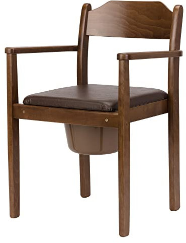 Perla Chaise de Toilette Hygiénique Chaise de Chevet en Bois Seau Amovible avec Couvercle Toilettes pour Adultes en Bois de Hêtre Massif Assistance Certifiée pour Personnes Âgées (Marron Foncé)