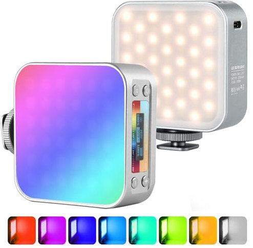 UTEBIT Luz de vídeo, 2500mah luz de vídeo 360 ° RGB a Todo Color, luz de cámara Ajustable 2500k - 9000k, luz fotográfica magnética con Modo de Pintura de iluminación, para capturar Fotos y vídeos