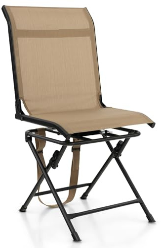 COSTWAY 360° Swivel Hunting Chair, Folding Camping Chairs with Mesh Back, Non-slipping Pads and Carrying Strips, Lightweight Blind Seat for Hiking Fishing, 150kg Load Capacity (without Armrest, Brown)