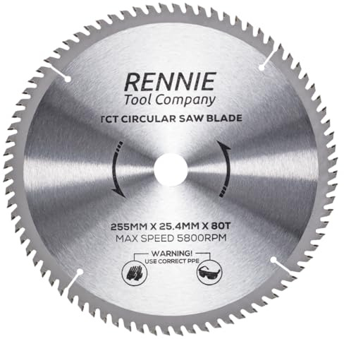 255mm x 80T x 25.4mm Bore TCT Circular Wood Saw Blade Fits Evolution Saws & Evolution Rage Saws. 255mm Saw Blade 25.4mm Bore With 80 Teeth. Rennie Tool Fine Cutting Mitre Blade. 10 (10 inch)