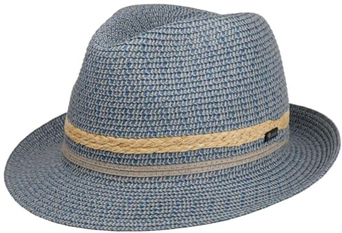 Lipodo Costanzo Bogart Hat Straw Fedora Raffia Striped Lightweight Made in Italy Men Summer Blue M (56-57 cm)