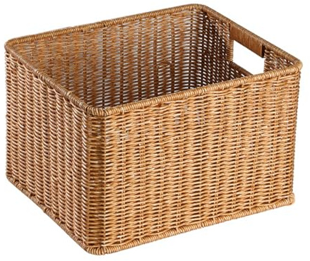 Cesto in Rattan, Cestino Portaoggetti Grande, Contenitore Portaoggetti in Tessuto, Scatola Portaoggetti in Rattan per Camera da Letto, Casa, Accessorio per Ufficio (1)