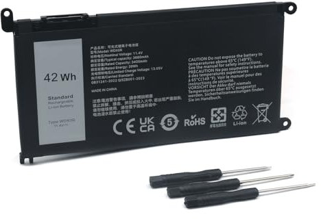 WDX0R Laptop Battery for Dell Inspiron 13 14 15 5000 7000 Series,Latitude 3000 Series 3180 3190 3300 3379,Vostro Series 3480 3481 3583 5468 P69G P58F-11.4V/42Wh