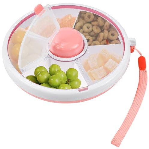 XRPRPX Snack Spinner Kinder Snack Box Drehbar 18cm Snackbox Snackteller mit 5 Fächern Kunststoff Brotdose BPA Frei Snackdose Transparent Snackschale Snack Container Tragbar Organizer für Nüsse, Obst
