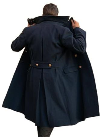 RAJEGAR Cappotto da uomo in misto lana Soprabito invernale in tweed vintage Pea Coat vestibilità slim doppio petto con risvolto a punta Trench Coat Giacca, Marina Militare, 3XL