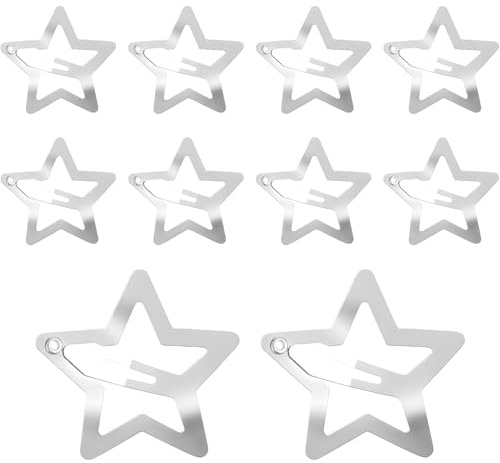 Diffaxy 10 horquillas para el pelo con forma de estrella, plateadas, antideslizantes, con estrellas ahuecadas, bonitos accesorios para el pelo Y2K, horquillas con cierre de estrella para niños, niñas