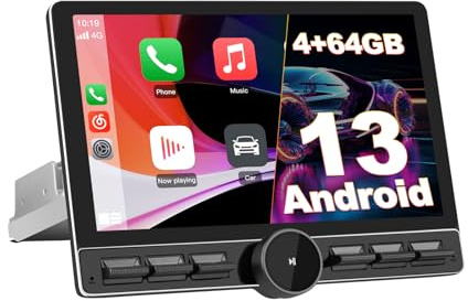 Hexinex Android 13.0 [4GB+64GB] Radio Coche 1 DIN Universal con Pantalla Táctil Inclinable y Giratoria de 10.6 Pulgadas, Autoradio Admite CarPlay/Android Auto Inalámbrico/WiFi/4G/Bluetooth