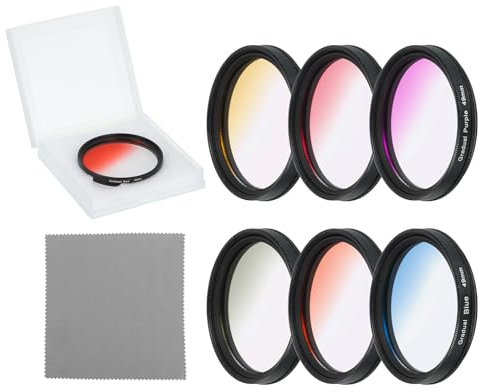 sourcing map Kit di filtri colorati graduali da 49 mm, 6 pezzi per obiettivo della fotocamera, set di accessori con custodia e panno di pulizia per fotocamera SLR, arancione, giallo, blu, viola, rosso
