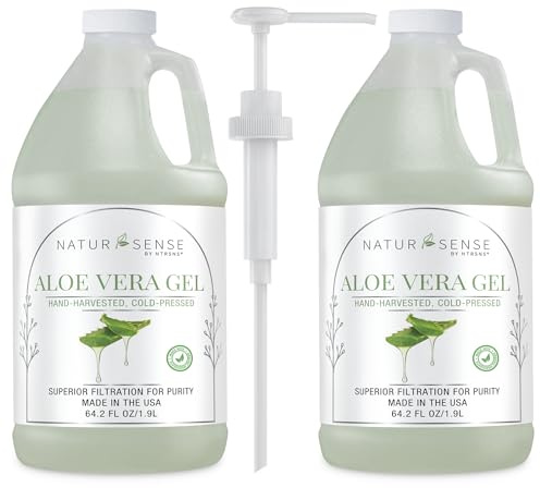 NaturSense Organic Aloe Vera Gel from 100% Pure Aloe w/pump. Great for Hair-Scalp-Face-Dry/Sensitive Skin-Acne-Sunburn. Unscented, Same Organic Ingredients! Bulk: Two 64 Fl Oz bottles (128.4 Fl. Oz.)