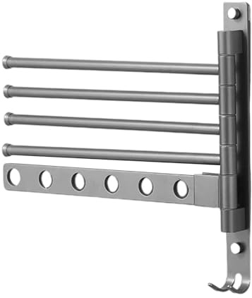 Toallero giratorio - Perchero multibarra extensible, montaje en pared ajustable | Almacenamiento duradero de acero inoxidable, percha compacta para vestuario, balcón, apartamento, giratorio, 32 x 30 c