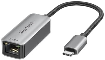 BrosTrend 2.5Gb USB C Ethernet Adapter für PC MacBook Pro/Air iPad (Thunderbolt 3/4/5), Aluminium USB LAN Adapter RJ45 Netzwerkadapter kompatibel mit Windows MacOS iOS Linux, ChromeOS, Lifetime-Schutz