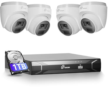 Loocam PoE - Set telecamera di sorveglianza per esterni, 8 CH NVR con 4 telecamere IP POE da 4 MP, HDD da 1 TB per registrazione 24/7, visione notturna a infrarossi da 30 m, rilevamento persone