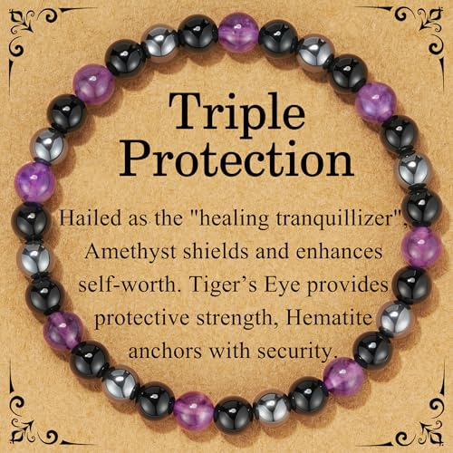 Smilya 6mm Amethyst Black Tourmaline Hematite Crystal Bracelet for Women Protection Healing Crystal Bracelet Anxiety Beaded Bracelets Women Crystal Gifts