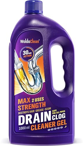 WoldoClean Avlopps- & Rörreiniger Gel 1000ml - extremt stark mot hår & fett, friar rör i kök & bad, för dusch, handfat & badkar, sjunker genom stillastående vatten