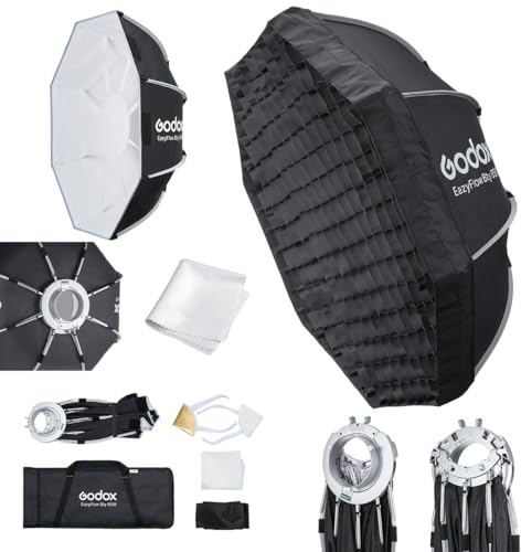 Godox EazyFlow Bty 65W beauty dish 65 cm vit, för Bowens-fäste blixt | Hopfällbar dubbelreflektor för mjukt, format porträttljus och tydliga runda reflexer i ögonen vid fotografering