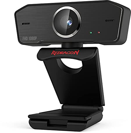 REDRAGON GW800 1080P Webcam mit eingebautem Doppelmikrofon, 360-Grad-Drehung - 2.0 USB Skype Computer-Webkamera - 30 FPS für Online-Kurse, Videokonferenzen und Streaming