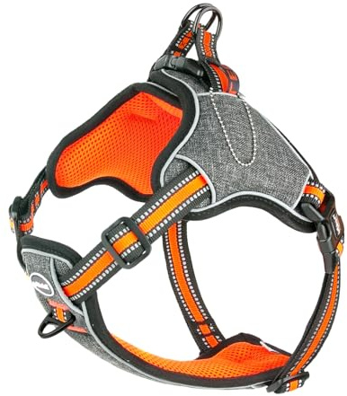 ThinkPet Step in Dog Vest Harness for Large Dogs, Front Clip No Pull Choke Free Escape Proof Padded Breathable Reflective Halter for Large Breed Orange Training Walking Hiking L