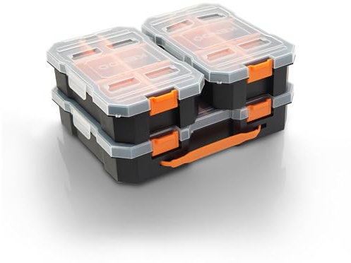 KENDO Sortierboxen für Kleinteile Set - 3-teilig - Sortimentskasten Schraubenbox Sortierkasten Sortimentsbox mit 32 Fächern - Kleinteile Organizer mit Schlaufe für einfachen Transport