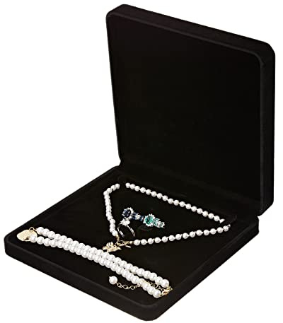 LETURE Velvet Jewelry Set Box, Velvet Gift Box for Bracelet Necklace Earring Ring (Black)