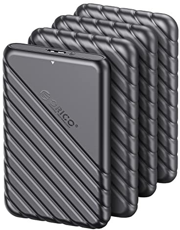 ORICO 4 Pezzi Case HDD 2.5 SATA USB 3.0, Case Hard Disk per HDD e SSD 9.5mm e 7mm, Supporto UASP, TRIM,Nessuno Strumento Richiesto,Nero