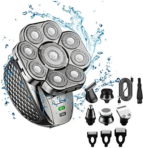 Rasoir à tête chauve Homme - Layhou 6 in 1 Rasoirs Têtes Rotatives Tondeuse cheveux hommes barbe poils de nez Humide et Sèche IPX7 Étanche USB Rechargeable pour chauves, 1.0 unité