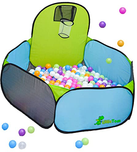 LittleTom Kinder Bällebad Mit Basketball Korb - 300 Bälle - 120x100 Spielzeug Bällepool - Baby Bällebecken Für Garten