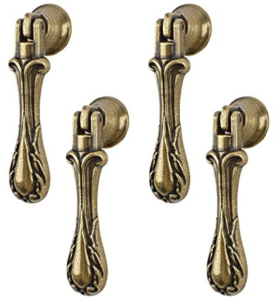 MOROBOR Vintage-Anhängergriffe, 4 Stück, geschnitzte tropfenförmige Zinklegierungsknäufe, Grün-Bronze, Einzellochgriff für Schränke, Kleiderschränke, Schubladen, Türen, Möbel, dekorativ