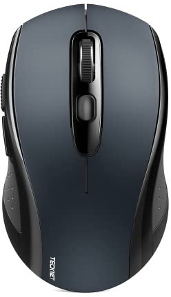 TECKNET Mouse Wireless Bluetooth, 3 Modalità Bluetooth 5.0 e 3.0, Ottico Portatile Wireless 2.4G con Ricevitore USB Nano, 2400 DPI per Laptop, MacBook, PC, Windows, Android, Grigio