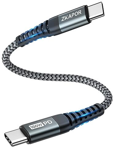 ZKAPOR USB C to USB C Cable Short 30CM, Type C to Type C Cable 100W USB C Charger Lead Fast Charging for iPhone 16/15 Pro Max, Samsung Galaxy S23 /S22, Pad Pro, Air, Huawei P40 /Mate 60, Pixel -Grey