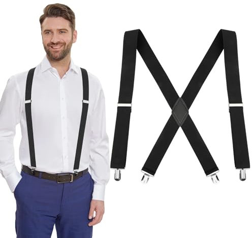 AEYURUID Hosenträger Herren Extra Stark 3,5 cm Breit – Verstellbare Elastische Hosenträger mit 4 Starken Metallclips für Motorradhose, Arbeitshose Damen Kinder(Schwarz/Weiß/Rot/Blau)