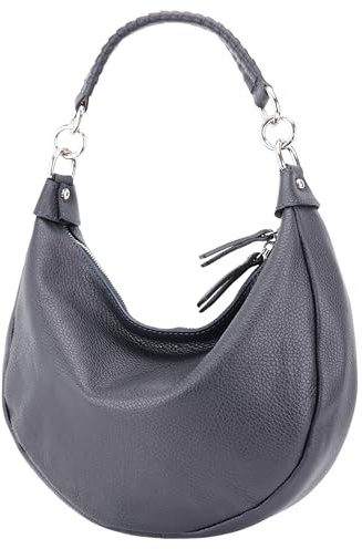 SH Leder Echtleder Damen Halbmondförmige Tasche stylisch bananentasche Umhängetasche Leder 30x22cm Mina G668 (Dunkelblau)