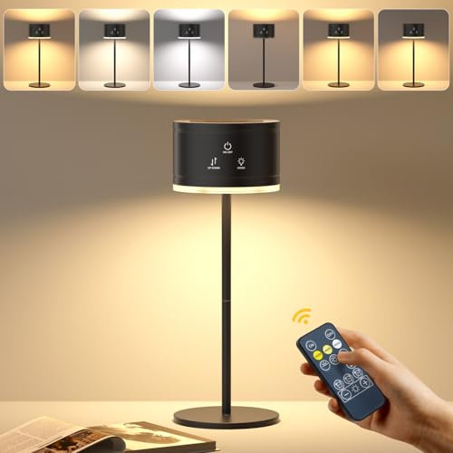 LED Tischlampe Akku Kabellos mit Fernbedienung, 2200mAh Tischleuchte Touch, Dimmbare Nachttischlampe mit 3 Farbtemperatur/3 Helligkeitsstufen/3 Beleuchtungsrichtung, Batteriebetrieben Aufladbar