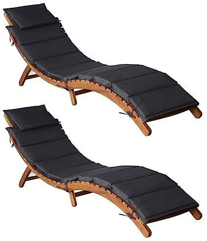 Willood Sonnenliegen mit Auflagen 2 STK. Rot Massivholz Akazie Grau Outdoor klappbar liegestuhl Camping