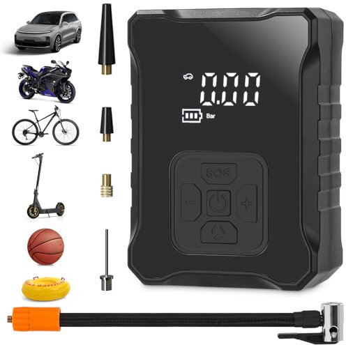 Hinchador de aire eléctrica, mini compresor de aire de 150 PSI Bomba de bicicleta eléctrica con pantalla LED digital Luz LED Compresor de batería de 3600 mAh para automóvil, bicicleta, motocicleta, b