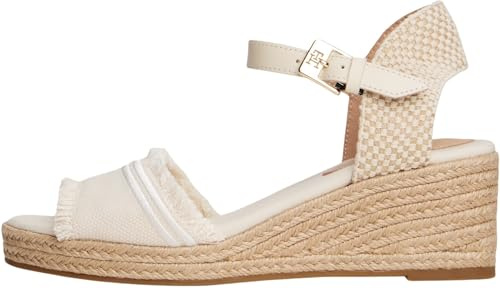 Tommy Hilfiger Donna Espadrillas Wedge Fringe Canvas con Tacco a Zeppa, Avorio (Muslin), 39