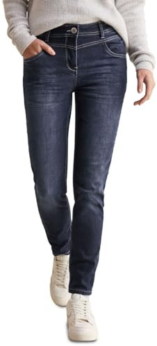 CECIL Damen Style Toronto 1-Knopf 49 Jeans im Slim Fit, Dark Blue Wash, 32W / 30L