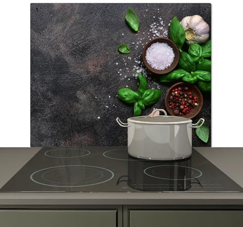 KitchenYeah© Paraschizzi Cucina 59x51 cm Pannello Dietro Piano Cottura Fornelli a Gas Paraspruzzi, Protezione Induzione Spezie - Natura Morta - Calcestruzzo