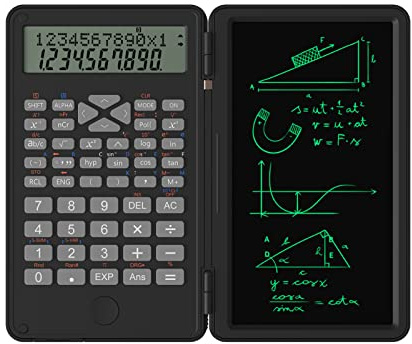 Calcolatrice scientifica con lavagna cancellabile, 240 funzioni, display LCD a 2 righe, pieghevole, per matematica finanziaria, materiale scolastico, per studenti universitari delle scuole medie