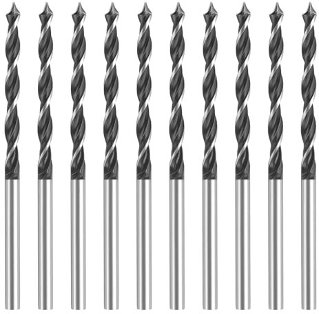 3mm Wood Drill Bits, 10Pcs Small Drill Bits Brad Point Auger Drill Bit Professional Wood Bit Carbon Steel Clean Efficient Drilling Drill Bit for Plywood Chipboards Soft Hard Wooden
