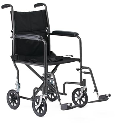 Dr Dunley Folding Transport Wheelchair with Swing-Away Footrests,19 Wide Padded Seat, Full-Length Armrests
