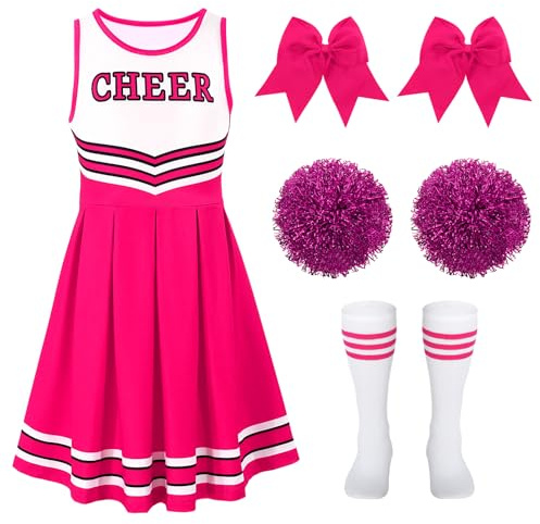 LEACOOLKEY Cheerleader Costume for Girls Halloween Costume Cheerleading Uniform Outfit Set for Dress Up Party Birthday