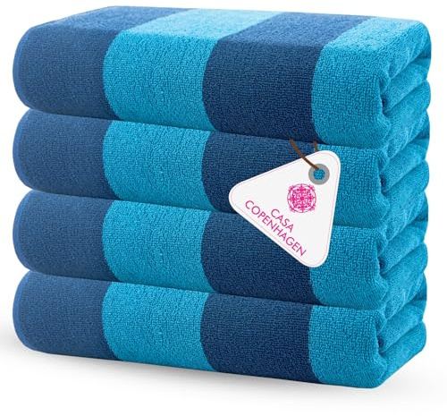 CASA Copenhague Malibu Strandtücher, Diseñado en Dinamarca, Robusto y Langlebig, Schnelltrocknend, para Piscina, Bad & Dusche, 76x152 cm, 4-Teiliges Strand- & Badetuch-Set aus Baumwolle-Azul