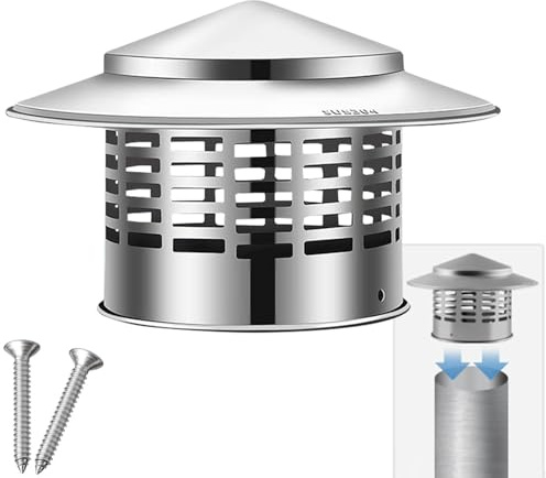 Schornstein Regenhaube aus Edelstahl, Runder Rauchrohr Kaminaufsatz for Ø 40 50 63 75 100 110 160 200 220 mm, Schornsteinaufsatz Zugverbesserer Wetterschutz Gegen Schnee Vögel(63.0 mm)